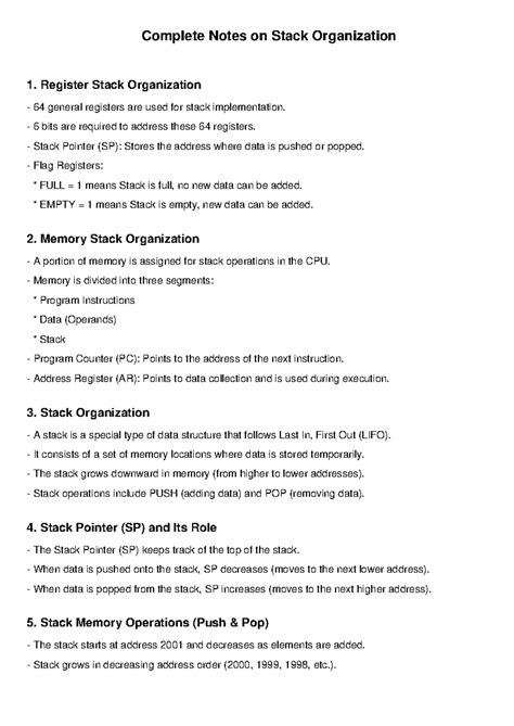 Stack Organization Notes - Complete Notes on Stack Organization 1 ...