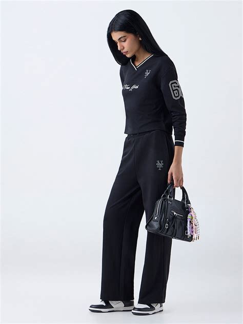 Buy Studiofit Black Text Printed Cotton-Blend T-Shirt from Westside