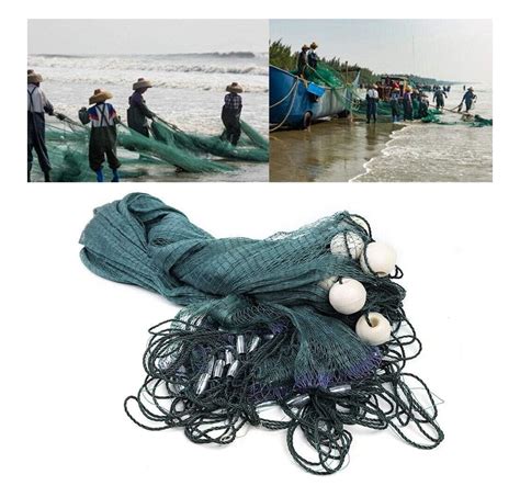 Green Fishing Gill Nets Hand Made Beach seine Drag Nets Fishing Equipment Trammel Net with PVC ...