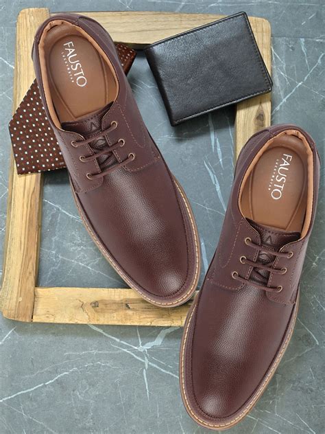 Shop Men Brown Formal Lace-Up Derby Uniform Dress Shoes Online