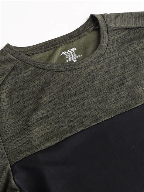 Alcis Men's Olive & Black Colour-Blocked Anti-Static Drytech+ Slim-Fit