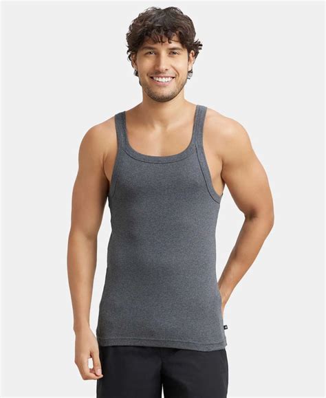 Buy Super Combed Cotton Rib Square Neck Gym Vest - Charcoal Melange ...