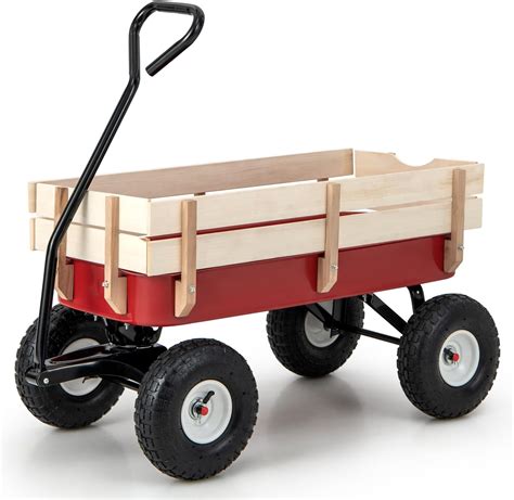 Amazon.com: Goplus Garden Cart with Wood Railing, 10” All-Terrain ...