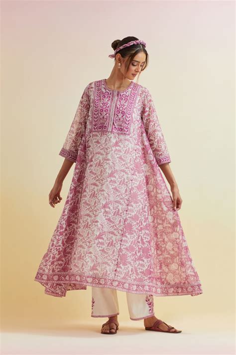 Buy - Anvi orchid pink A-line long kurta set | Elan Store