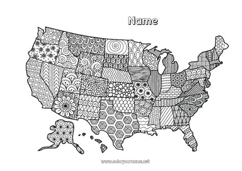 Coloring page No.694 - USA Geography Zentangle
