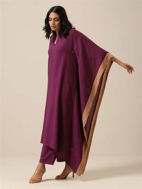 Plum Purple Slub Texture High Low Kaftan Pant Set – trueBrowns