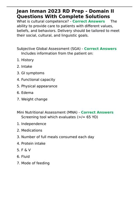 Summary Jean Inman 2023 RD Prep - Domain II Questions With Complete ...