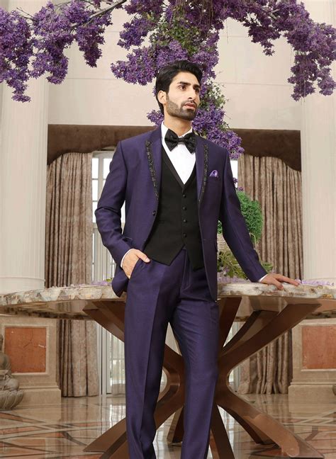 Solid Purple Men's Designer Suit with Embroidery – Bonsoir