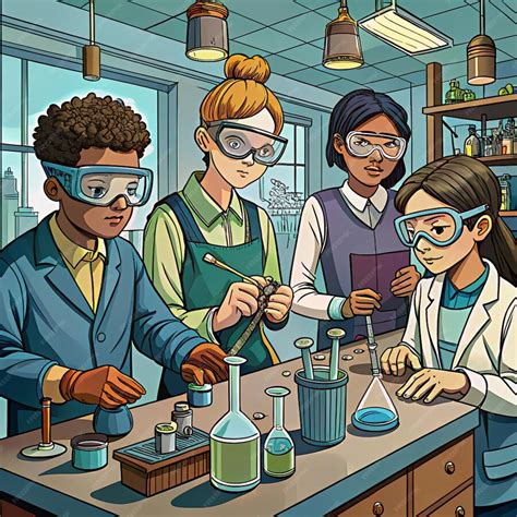 A cartoon drawing of people in a lab with lab coats on | Premium AI ...