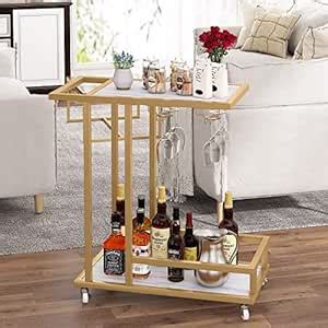UNIQUE ART INTERNATIONAL Gold Bar Cart Modern Small Wine Serving Bar ...