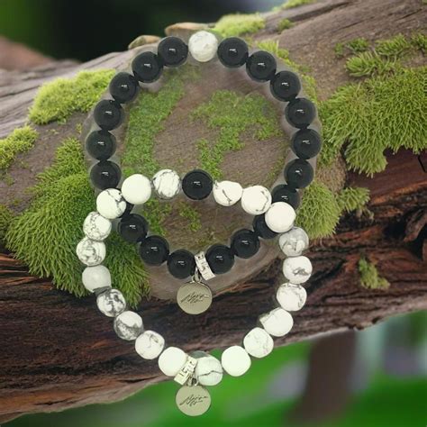 Black Obsidian & White Howlite Couple Bracelet | Natural Stone ...