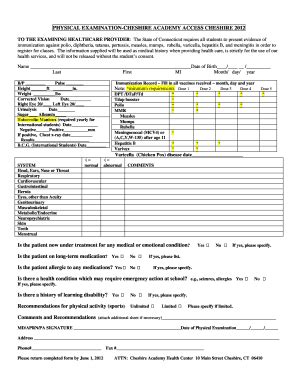 Fillable Online cheshire academy immunization form Fax Email Print ...