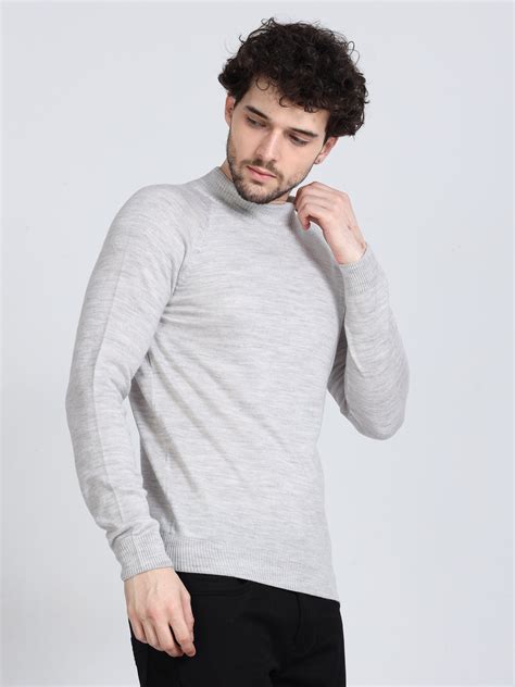 Shop Men's White Grey Melenge High Neck Sweater Online - Cool Colors
