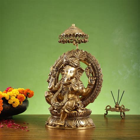 Buy Ganesha Statue Seated on a Throne - 18 Inches - Budhshiv.com