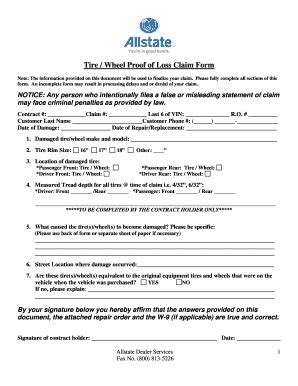 Fillable Online Tire / Wheel Proof of Loss Claim Form Fax Email Print ...
