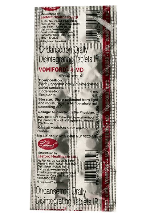Vomiford MD 4mg Tablet: Uses, Side Effects, Price & Substitutes