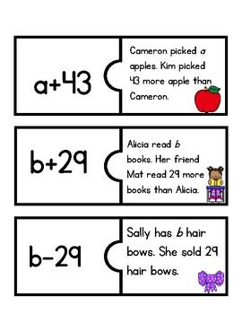 Image result for Variable Expression Word Problems Matching