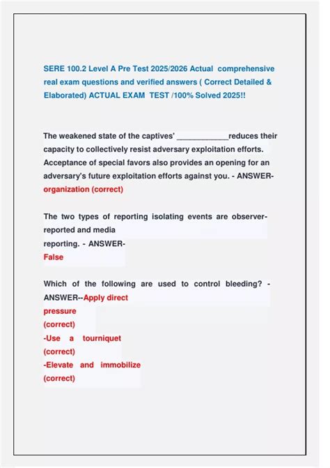 SERE 100.2 Level A Pre Test 2025/2026 Actual comprehensive real exam ...