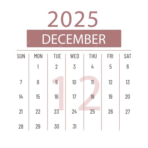 Calendario Inglés 2025 Diciembre Invierno Vector PNG ,dibujos ...