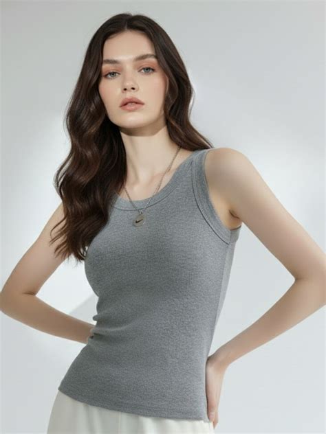 Shop Grey Solid Ribbed Tank Top - for Women | OUTZIDR | Gen-Z Style