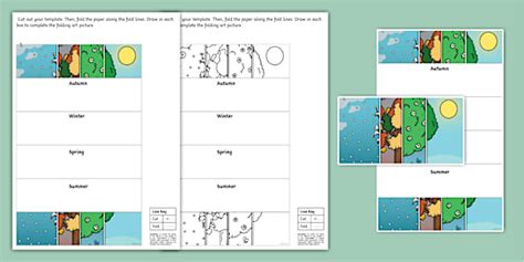 Seasons Tree Folding Art Template (teacher made) - Twinkl