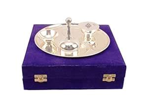 Indian Art Villa Silver Plated Ganesh Ji Design Pooja Aarti Thali Set ...