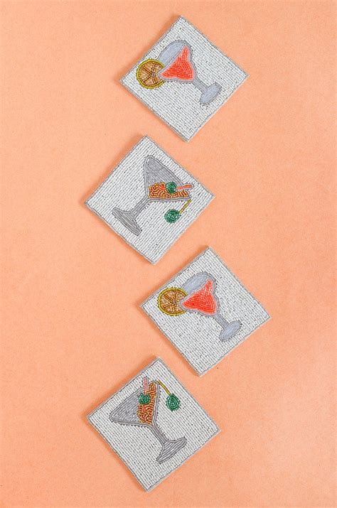 Cheers Hand Embroidery Beaded Coasters -Set of 4 – The Wishing Chair