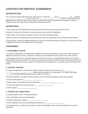 Contractor Deposit Agreement Template - Fill and Sign Printable ...