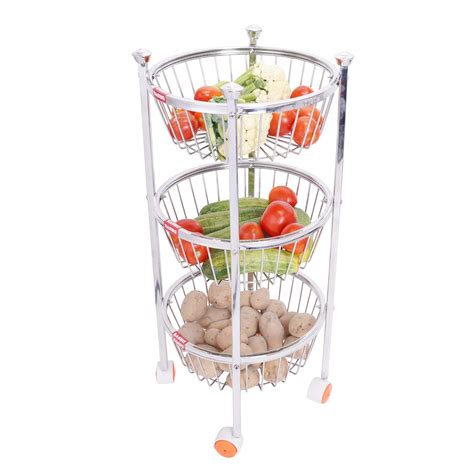 DHSVS Stainless Steel Fruits and Vegetables Round Trolley (Silver) (3 ...