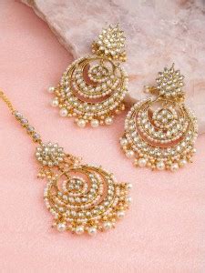 ZAVERI PEARLS Zinc Gold-plated Gold, White Jewellery Set Price in India ...