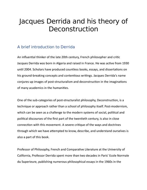 Jacques Derrida and his theory of Deconstruction - He was active from ...