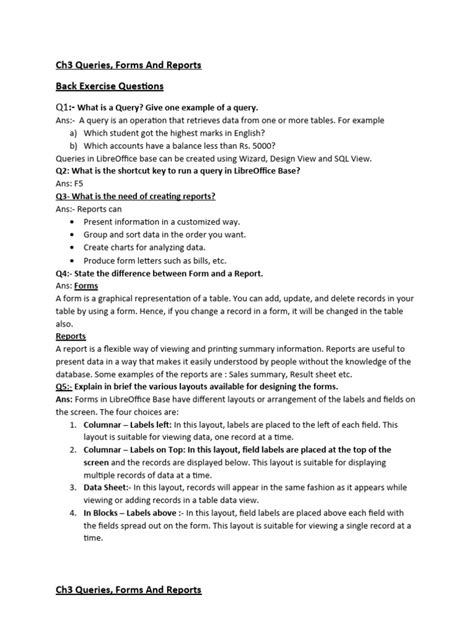 Image result for Database Questions On Forms Query and Report