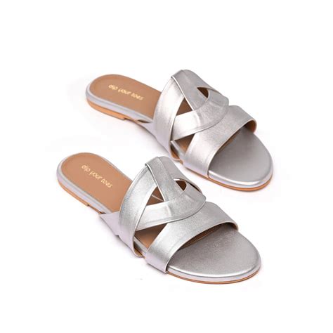 Muted Silver Flat Cross-Strap Sandals – Dip Your Toes