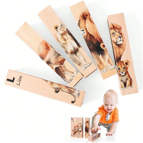 Rompecabezas de madera 3D con animales giratorios, que desarrolla las ...