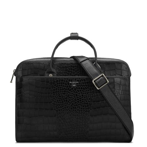 Croco Leather Laptop Sleeve - Black – Da Milano
