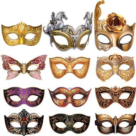 Buy 12 Pcs Mardi Gras Masquerade Mask Gold Masquerade Masks Carnival ...
