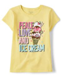 Girls Short Sleeve Peace Love Ice Cream Graphic Tee - YELLOW | The ...