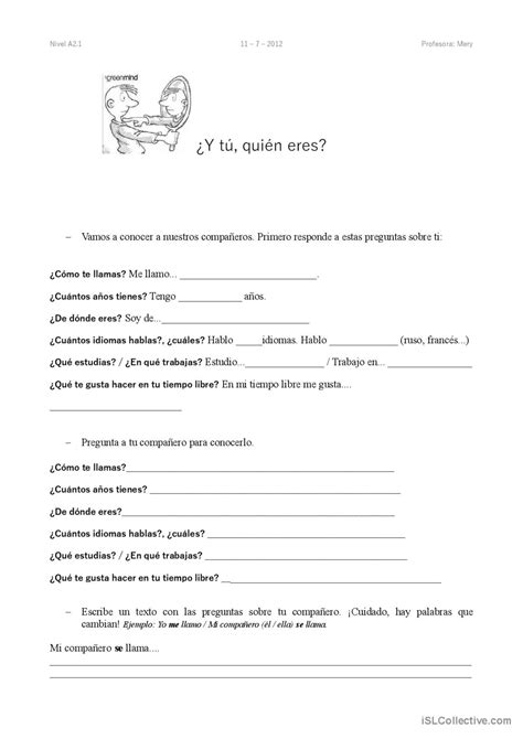Y tú, ¿quién eres? comprensión lecto…: English ESL worksheets pdf & doc