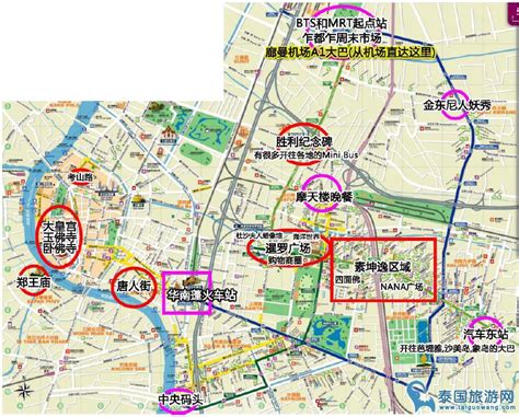 曼谷市区主要景点和交通手绘中文地图_巴拉排行榜