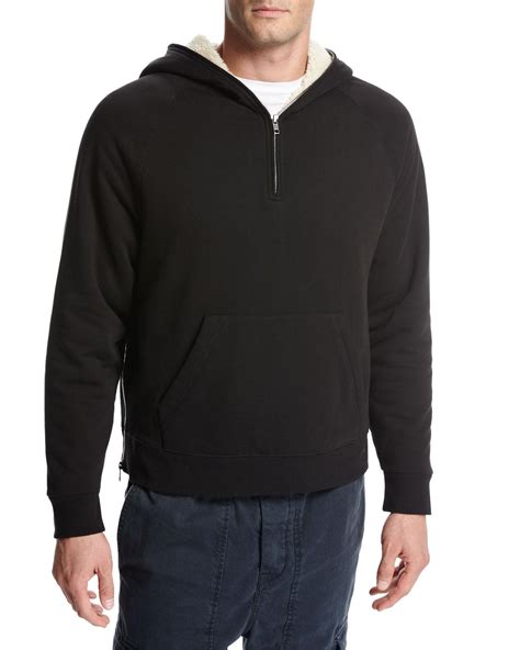 Lyst - Vince Sherpa-lined Half-zip Pullover Hoodie in Black for Men