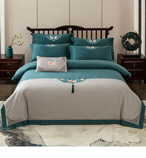 新中式床上用品简约样板房间床品多件套奢华软装金色美式家纺床笠-商品-美间（软装设计采购助手）