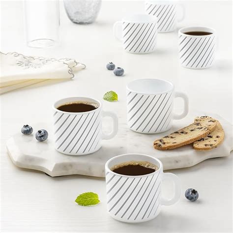 Larah by Borosil Silver Ray Opalware Mug, Set of 6 Tea/Coffee Mugs, 100 ...