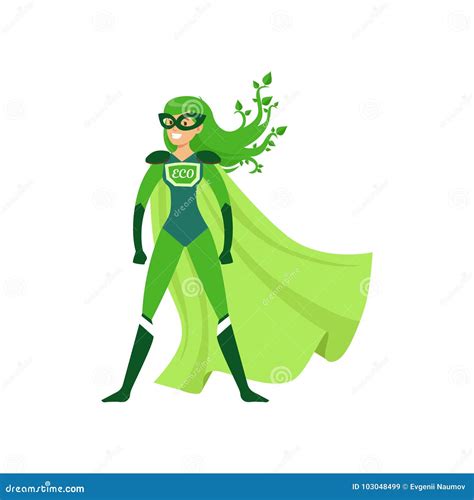 Green-haired Girl Superhero Standing in Proud Pose Stock Vector ...