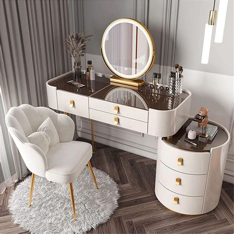 ZTGL Makeup Vanity Desk with Lighted Mirror and Glass Top, Large Vanity ...