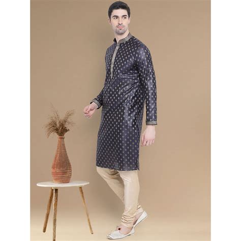 Buy Sanwara Stylish Ethnic Woven Design Deep Blue Kurta for Men Online