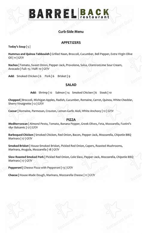 Menu at Barrel Back Restaurant, Walloon Lake