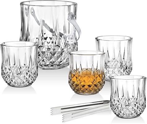Pure Source India Whisky Set of 4 Glasses & 1 Ice Bucket,Ice Bucket ...