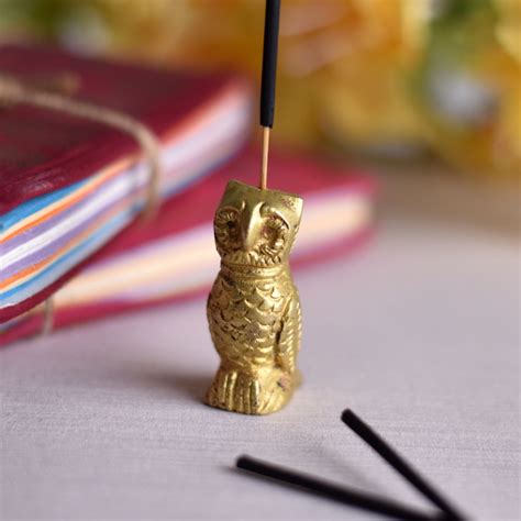 Golden Brass Standing Owl Agarbatti Holder Stand