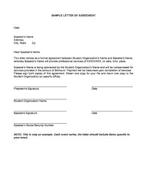 Fillable Online tamuk SAMPLE LETTER OF AGREEMENT Date Speaker's Name ...
