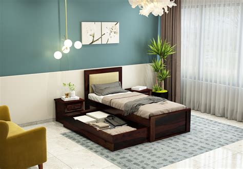 Single Bed: Buy Harris Single Bed With Storage (Walnut Finish) Online ...